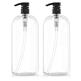 Bar5F Empty Shampoo Bottles with Pumps, 32oz/1Liter/Large, BPA-Free, Lightweight (Medium Density PETE1 Plastic) Pack of 2, Oval Shape Clear Bottles