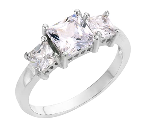 CloseoutWarehouse Princess Cut Cubic Zirconia Three Stones Ring Sterling Silver (Comes in Colors)