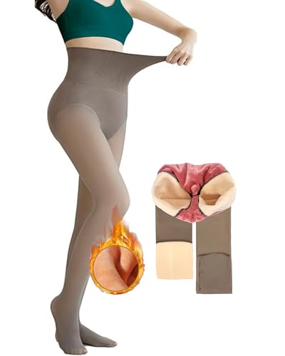 Carzy Bean Leggins Felpati Invernali Donna Pantaloni Termici Vita Alta con Calzino Collant Caldo Leggins per Gonna Eleganti Calzamaglia Termica（caffè）