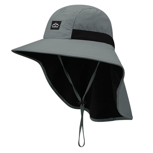 Croogo Outdoor Sun Hat for Men with 50+ UPF Protection Safari Gardening Cap Wide Brim Fishing Hat with Neck Flap,Gray-DHJM1