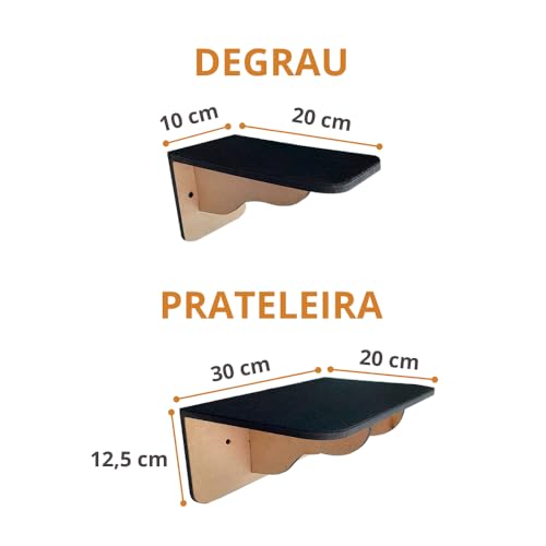 Kit Playground Para Gatos Em Mdf 9 Pçs Gatificação Fixa De Parede + Arranhador Pinus Sisal