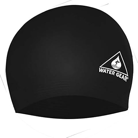 Water Gear Synthetic Fiber Swim Cap - Comfortable and Durable Swimming Cap - Keeps Short or Long Hair Dry (Black) Cover