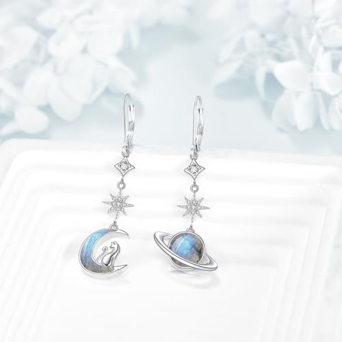 Boucles d'oreilles chat lune argent 925 et labradorite ONEFINITY