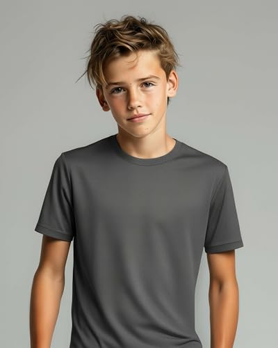 Image of Real Essentials 5 Pack: Boys Breeze Tech Dry-Fit Short Sleeve Athletic T Shirt Active Workout Gym Kids Youth