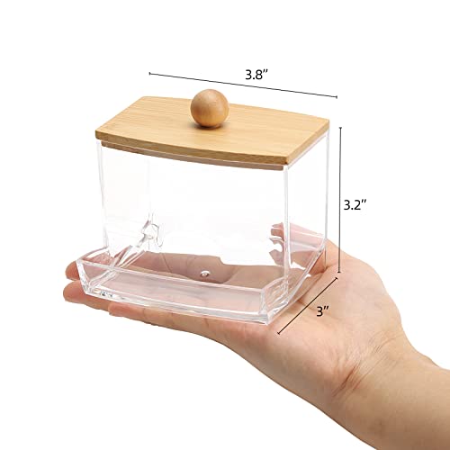 Image of Tbestmax 2 Pack 10oz Qtip Holder Dispenser with Bamboo Lids, Big Clear Bathroom Organizer Accessories Decor for Storage-Qtips Cotton Ball Holder Apothecary Jars, Cotton Swabs, Floss Container