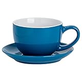 Argon Tableware Farbige Cappuccino Tasse und Untertasse - Modern Style Porzellan-Tee-und Kaffeetasse - Blau - 250ml