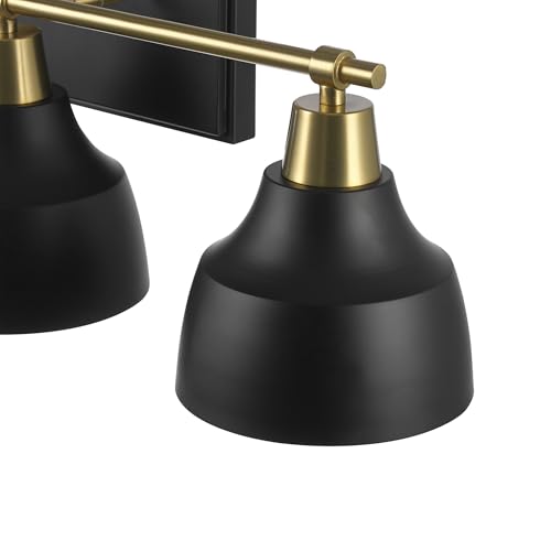 Image of Globe Electric 63000204 5-Piece All-in-One Bathroom Accessory Set, 3-Light Vanity Light, Matte Black & Brass, Towel Bar, Robe Hook, Toilet Paper Holder, Towel Ring, Bath, Bathroom Lights Over Mirror