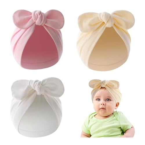 Amexo 3 Piezas Gorro para Bebé Gorrito BebeGorro para Recién Nacidos Gorro de Recién Nacido Gorro de Turbante para Bebé Lindo Sombrero de Algodón para Bebé Niño Niña 0 2 Años