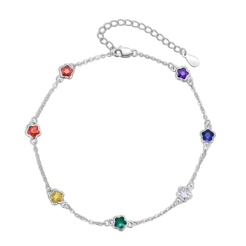 Tobillera de yoga en plata 925 con circonitas de colores ajustables