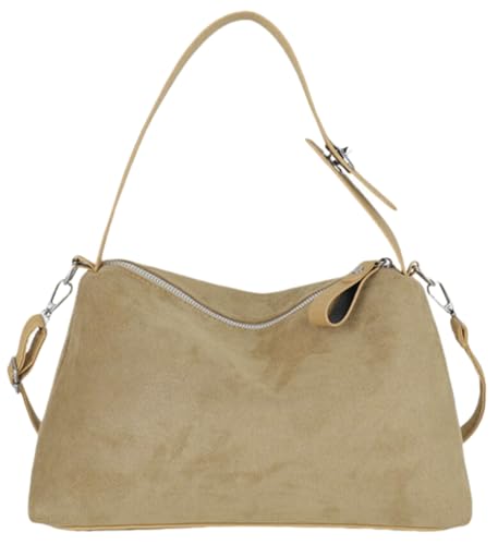 Image of Suede Shoulder Bags For Women Crossbody Bag Suede Tote Bag Satchels Slouchy Work Purses Crescent Handbag Fall Top Handle
