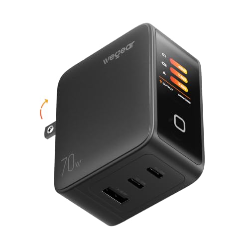 wegear 70W GaN USB C Charger Block with Smart Display & Touch Control, 3-Port PD3.0 Fast Wall Charger, Foldable Plug Power Adapter $22.4 + 50% Off... - image 8