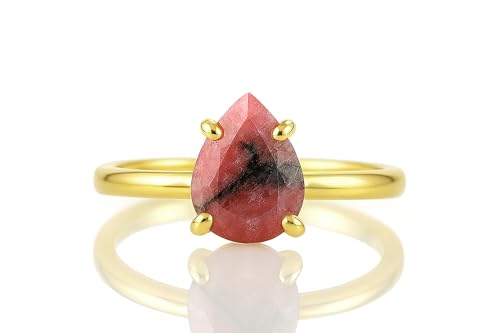 Bague en rhodonite poire en or pour femme et bijoux artisanaux