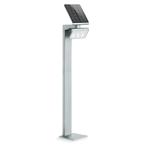 Steinel LED Solarleuchte XSolar GL-S silber, höhenverstellbar, 150 lm, 140° Bewegungsmelder, 5 m Reichweite, Grundlicht