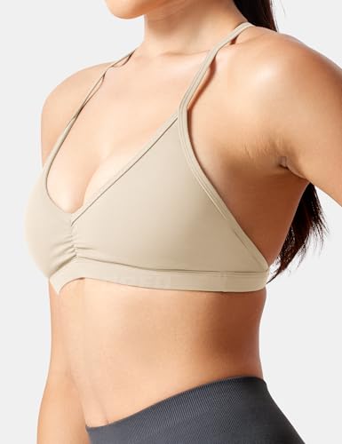 Image of YEOREO CoreFlex Workout Sports Bras for Women Padded Strappy Open Back Gym Bra Light Impact Criss Cross Yoga Crop Top