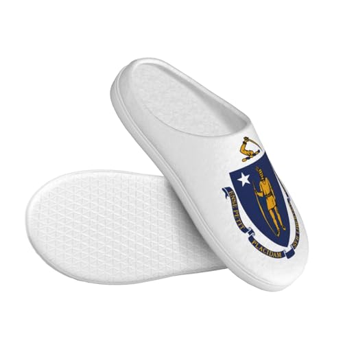 Cozy Massachusetts State Flag print Slippers Indoor and Outdoor Fuzzy House Shoes Anti-Skid Sole Gifts for Women Indoor Scuff3