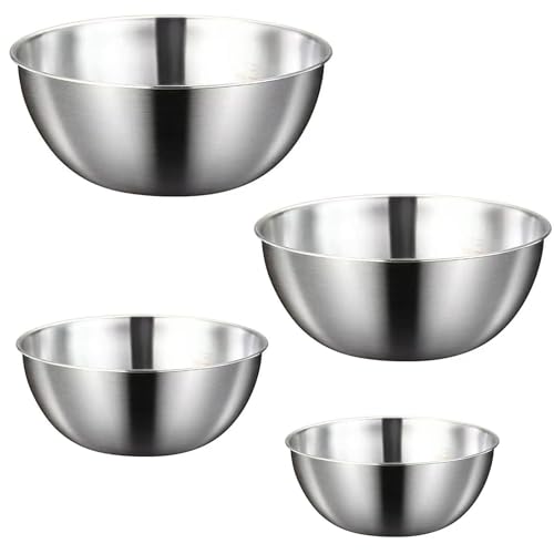 ORFCP Rührschüssel 4er-Set Edelstahl Schüssel Set, 4 Größen von Schüsseln - 0.7 L/ 1.2 L/ 1.8 L/ 2 L, Spülmaschinenfest Salatschüsseln, Snackschalen Teigschüssel, Silber