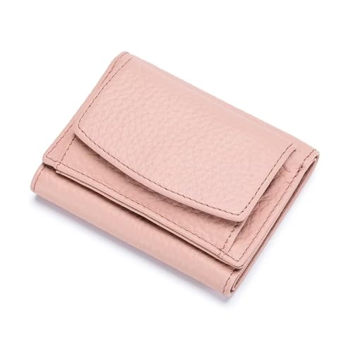 Wallet for Women Genuine Leather RFID Blocking Card Holder Minimalist Tri-fold Cash Wallet with Snap Coin Pouch, Pink, One Size