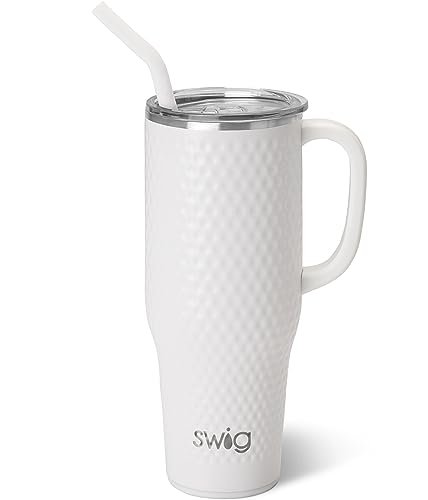 Swig Life 40oz Mega Mug 40 oz Tumbler with Handle and Straw Cup Holder Friendly Dishwasher Safe Extra Large Insulated Tumbler Stainless Steel (Golf)
