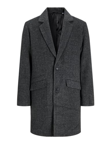 JACK & JONES Jjhays - Abrigo de lana para hombre, Gris oscuro jaspeado/detalle: HERRINGBONE, XL