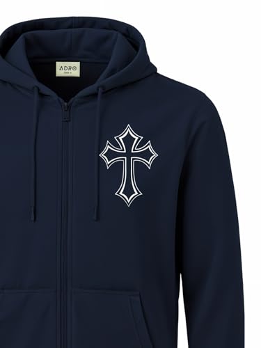 Image of ADRO Men's Regular Fit Zip-Up Hoodie for man | 320 GSM Cotton Poly Fleece Zipper Sweatshirt with Soft Fabric & Printed Hoodies