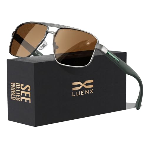 Image of Luenx Aviator Polarized Sunglasses for Men: Square UV400 Driving