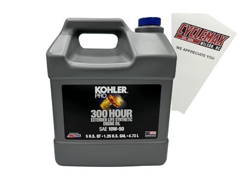 Cyclemax One Pack compatible with Kohler PRO SAE 10W-50 Extended Life Synthetic Engine Oil 5-Quart 25-357 75-S Contains One 5 Quart Bottle and a Funnel
