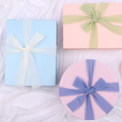 Jocecor 4 Rolls Handmade Fringe Chiffon Ribbon, 1-3/4" X 7 Yard Silk Ribbons For Crafts, Bridal Bouquet Wrap, Fabric Ribbon For Gift Wrapping, Wedding Invitations Christmas Birthday Decor #TOP3