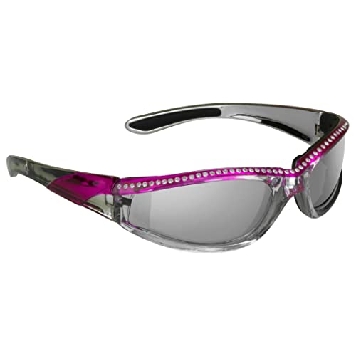 Bikershades Chrome and Pink Frame Anti Glare Mirrored Motorcycle Sunglasses with Rhinestones Foam Padded for Women