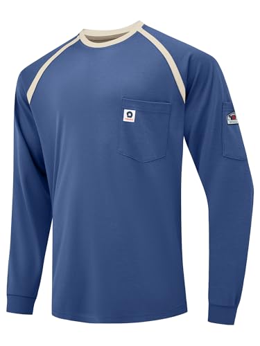 Image of VANDISI FR Shirts for Men 100% Cotton 5.5oz Lightweight NFPA2112/CAT2 Flame Resistant Shirts for Men Long Sleeve Multi-Pockets Navy