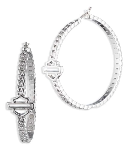 Harley-Davidson Women's Bar & Shield 40MM Frozen Chain Hoop Earrings - Silver