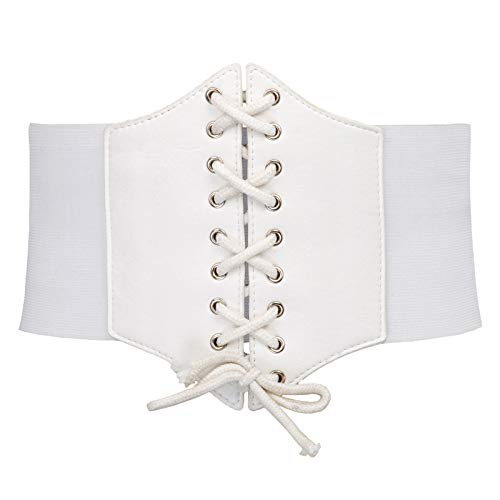 GRACE KARIN Corset Belts for Women Vintage Lace-up Elastic Waist Belt for Halloween(L, Black+White+Coffee)4