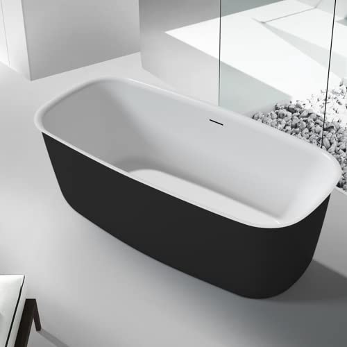 Image of 63 inch Lucite Acrylic Freestanding Bathtub, Rectangular Shape Contemporary Soaking Tub with Toe-tap Chrome Center Drain, Slotted Overflow, cUPC Certified, Matte Black