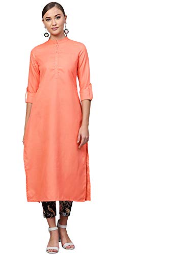 Image of INDO ERA Women's Cotton Solid Straight Kurta(IE11KT4CO1070)