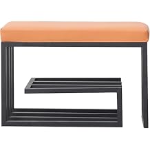 Upholstered Shoe Bench with Padded Seat for Bedroom Livingroom,Modern Tufted Upholstered Entryway Bench,Household Shoe Storage Bench with Metal Frame-Orange 100x30x45cm39x12x18inc