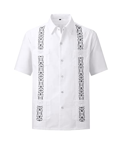 Men's Guayabera Shirts Short Sleeve Casual Snap Shirts