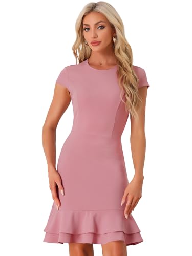 Image of Allegra K Women's Cap Sleeves Round Neck Tiered Ruffled Hem Above Knee Dress