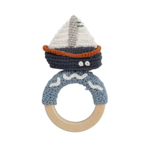 Sebra Crochet Rattle, Boat on Ring, Ocean Dive Navy Cover
