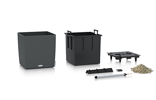 Lechuza 15392 Cube Cottage 50 Self-Watering Planter For Indoor And Outdoor Use, 20" X 20" X 20", Granite, Wicker Finish #TOP1