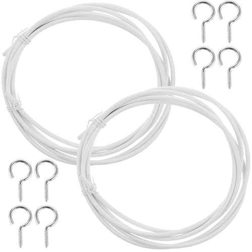BESPORTBLE Kit de Sistema de Cortinas Cable de Alambre Flexible de 2 Metros 4 Cáncamos y 4 Ganchos de Metal y PVC para Colgar Cortinas de Ducha y Ventanas Instalación Techo o Pared