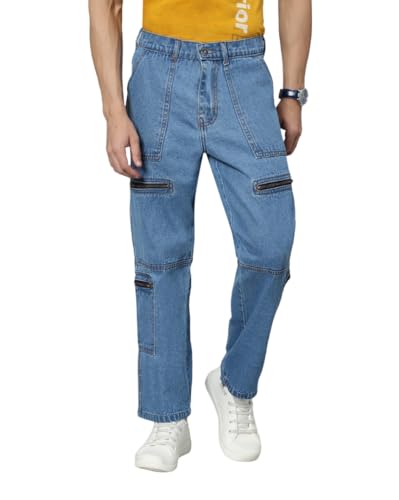 Image of Men's Cotton Adjustable Waistband Slim Fit Comfortable and Stylish Athletic Jeans