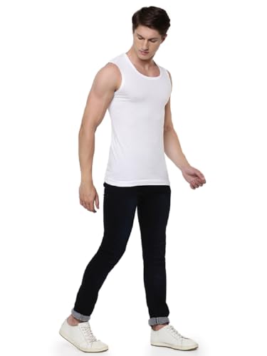 Image of RAMRAJ COTTON Men White Round Neck Sleeveless Undershirt Vest|Inner Wear Banian|Light Cotton