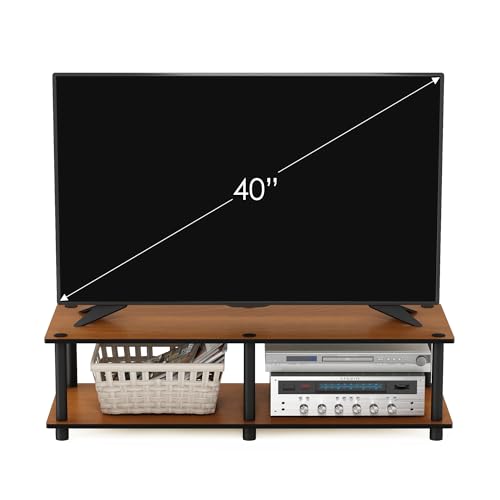 Image of Furinno JUST Toolless TV Stand, 2-Tier Wide Entertainment Center for TV up to 46 Inch, Open Shelf TV Console, for Living Room, Bedroom, Light Cherry