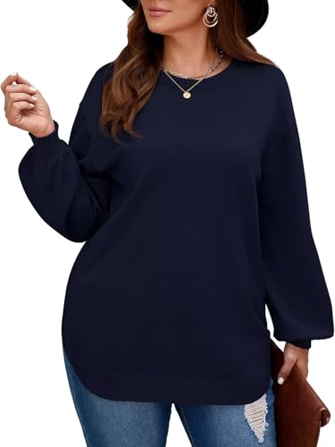 Image of BELAROI Plus Size Sweaters for Women Long Sleeve Shirts Loose Casual Oversized Tunic Sweater Fall Outfits Curved Hem M-5X