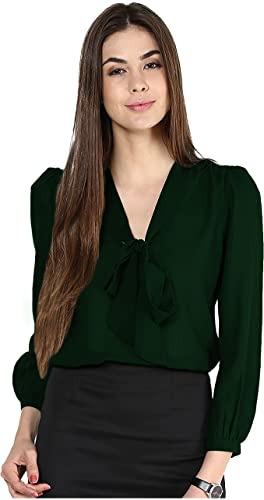 Image of Girls Bishop Sleeves V-Neck tie up top-71