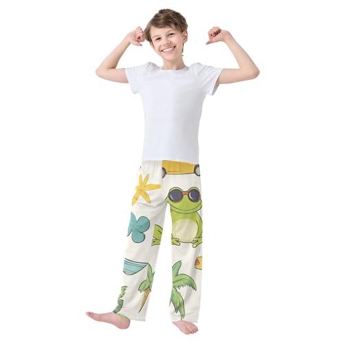 ZZXXB Tropical Frog Trees Boys Long Pants Soft Trousers Elastic Waist Kids Lounge Bottoms with Pockets S-XL2