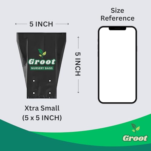 Image of Groot Xtra Small Black Plastic 5 x 5 Inches, 500 PCS UV Protected Poly Grow Nursery Plant Bags | Plant Bags for Home Garden | Nursery Bags for Plants | Grow Bags for Plants