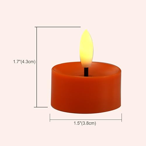 Image of CANDLE CHOICE Battery Operated Flameless Tea Lights Realistic Black Wick Bright Flickering LED Tealight Candles Wedding Table Centerpieces Halloween Christmas Decorations Batteries Incl 12 Pack Orange