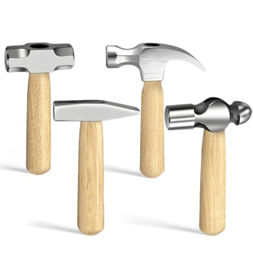 MQODLFP 4Pcs Small Hammer Set, Forged· and Polished Steel, Short Wood Handle, 10oz Claw Hammer, 11oz Ball Peen Hammer