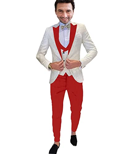 SAROULU Men 3 Pieces Floral Jacket Pants Vest Party Blazers Formal Suit Set Wedding Tuxedo