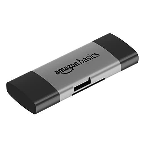 Image of Amazon Basics OTG Card Reader and Hub with Type-C, USB & Micro USB Ports | Portable Memory Card Reader Supports USB Drives, TF, SD, Micro SD, SDHC, SDXC, MMC (Grey)